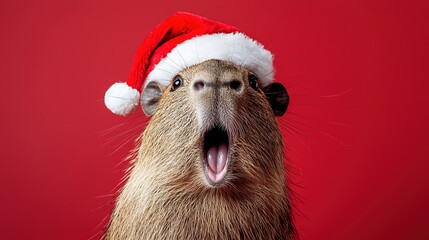 Capybara in Santa Hat