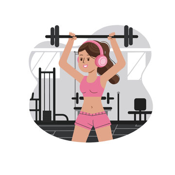 cute girl illustrations listen music flat vector