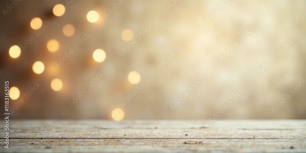 Poster Rustic Wooden Tabletop with Soft Bokeh Lights Background for Product Display