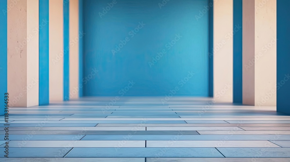 Poster floor abstract background concept. modern interior with blue walls and patterned floor, creating a s