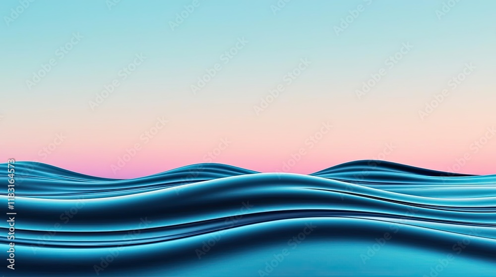 Poster Layer abstract background concept. Waves gently roll under a pastel sky, creating a serene and peaceful ocean landscape.
