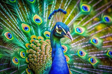 Obraz premium Majestic Peacock: Vibrant Plumage Displayed in Nature's Masterpiece