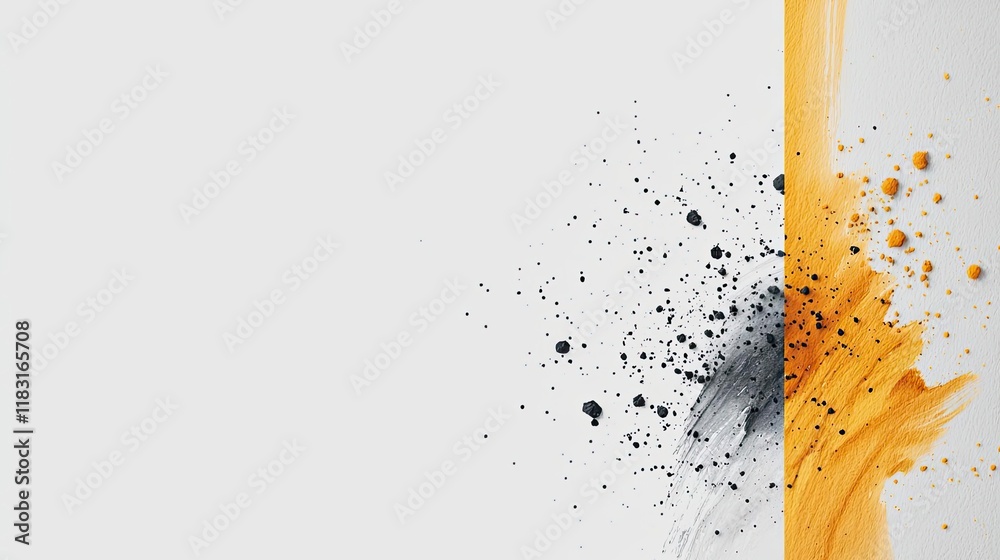 Poster Watercolor abstract background concept. Vibrant paint splash with dynamic color contrasts on a minimalist background.