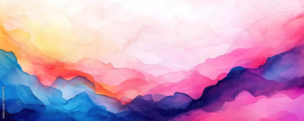 Poster watercolor abstract background concept. a vibrant watercolor abstract landscape with colorful gradie