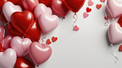 Valentine's day background with red and pink hearts like balloons on background