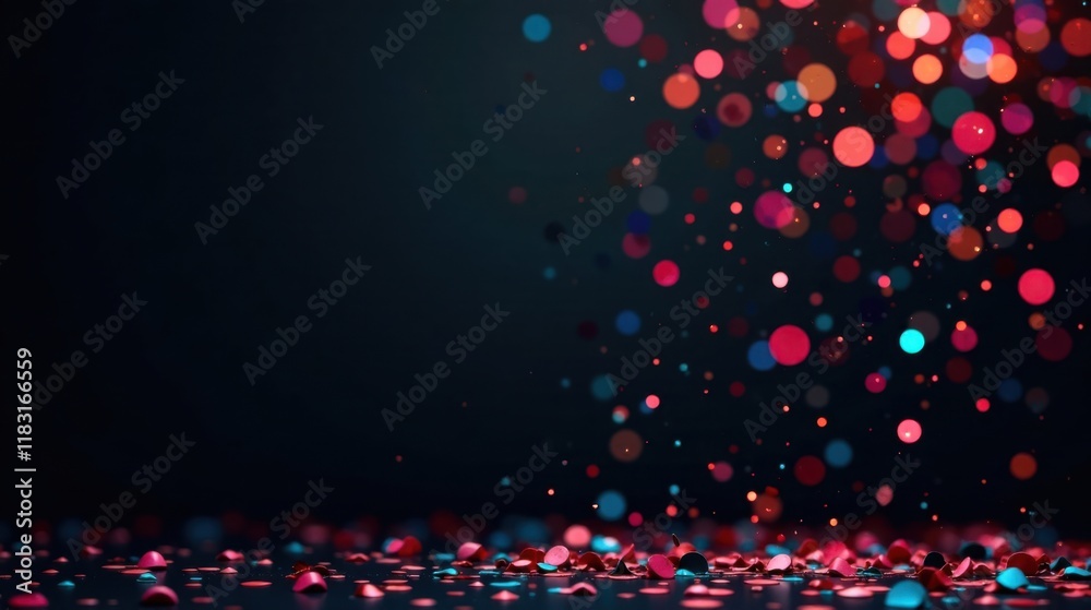 Aufkleber dark background with falling confetti and bokeh lights