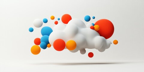 Abstract 3D Rendering of Colorful Spheres and White Clouds