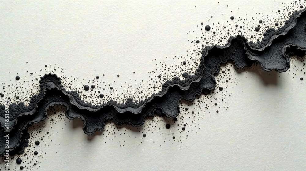 Poster abstract black and white textured wave design with scattered dots