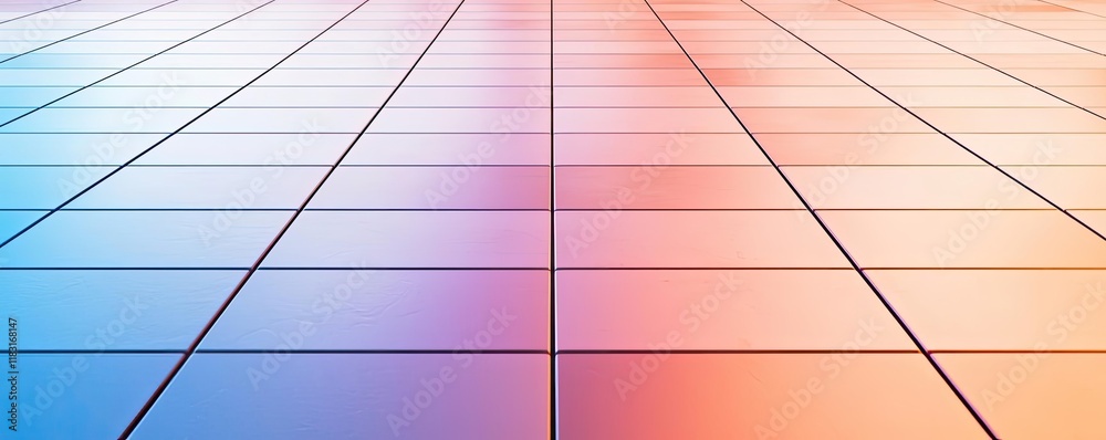 Poster Floor abstract background concept. A colorful abstract background with a grid pattern of blue and orange gradient tiles.