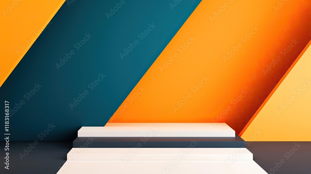 Poster floor abstract background concept. vibrant geometric background with colorful angled walls and a sle