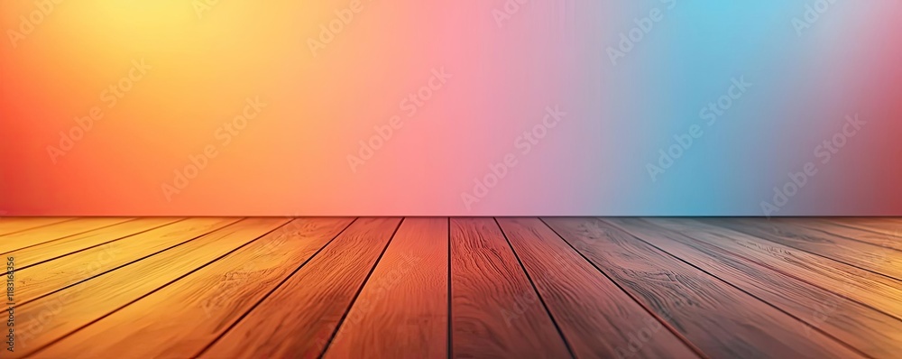 Poster floor abstract background concept. vibrant gradient backdrop with wooden floor for presentations and