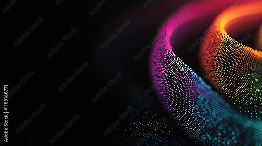 Poster Dots abstract background idea. Abstract colorful wave design with vibrant particles on a dark background.