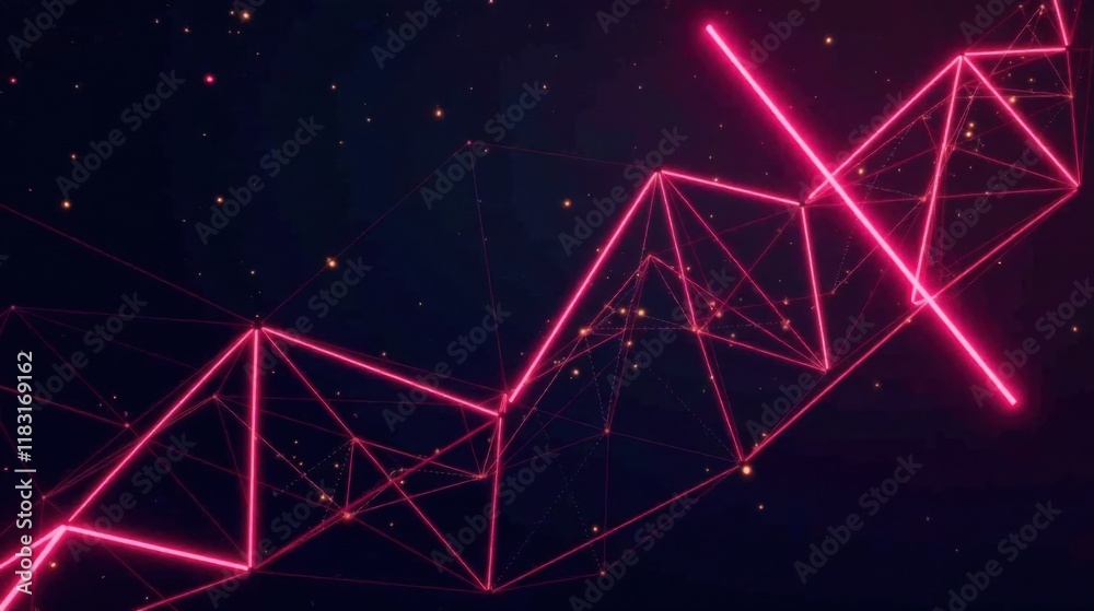 Fototapete abstract pink neon lines and glowing points connecting in a complex network