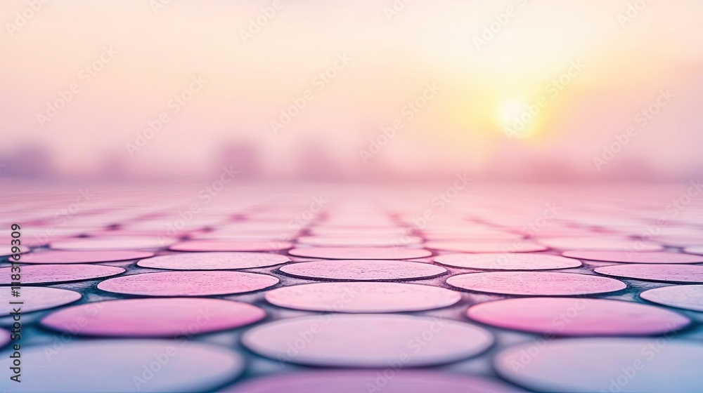 Aufkleber Floor abstract background concept. Serene view of a patterned surface with soft colors and a glowing sunset in the background.