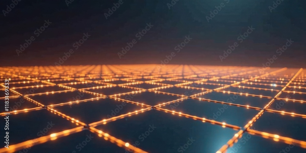 Leinwandbilder illuminated grid abstract dark background with glowing lines and squares