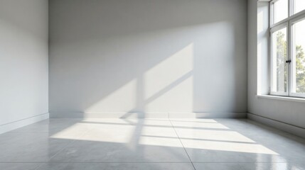 Fototapeta premium Empty Room with Sunlight Streaming Through Window and Light Grey Floor