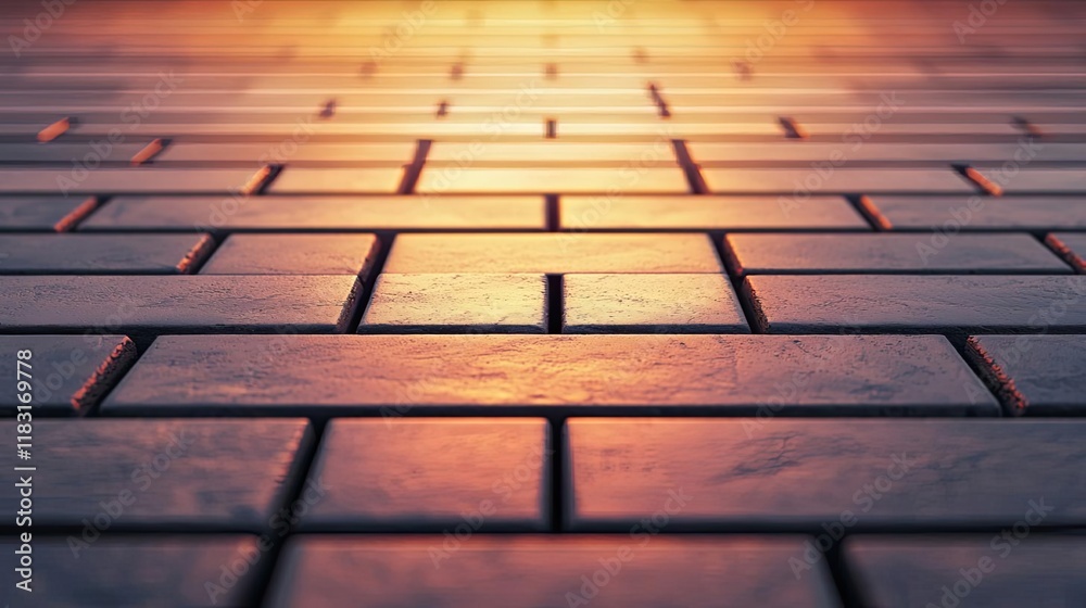 Poster floor abstract background concept. close-up view of a textured brick surface illuminated by warm sun