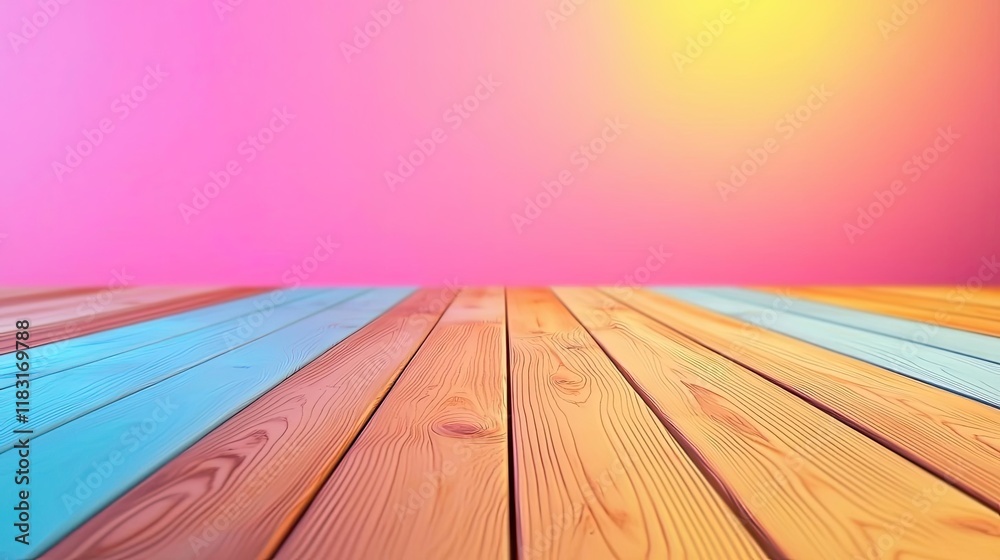 Poster floor abstract background concept. vibrant wooden floor with a colorful gradient background for crea