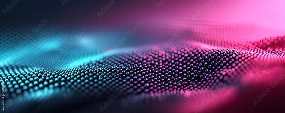 Poster Dots abstract background idea. Vibrant abstract wave pattern with dynamic light and texture in pink and blue hues.