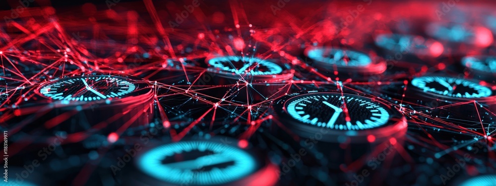 Poster a close up of a computer keyboard with many clocks on it