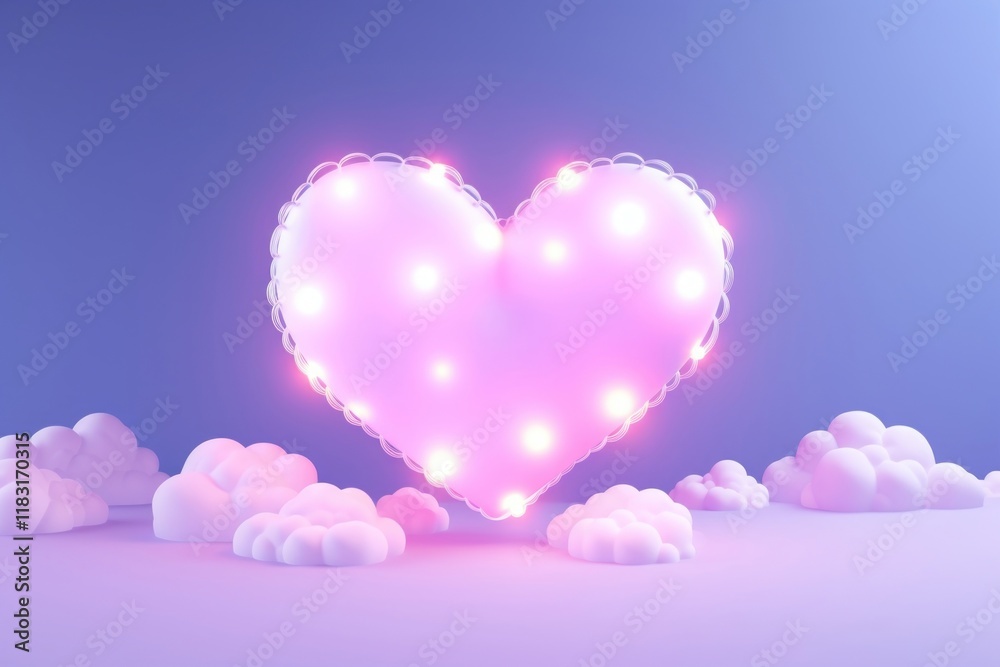 Canvas Prints Cloud heart neon balloon pink illuminated.