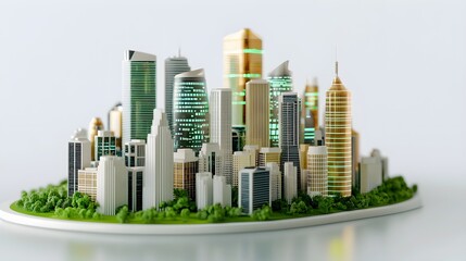 Modern Cityscape Model Featuring Skyscrapers and Green Spaces