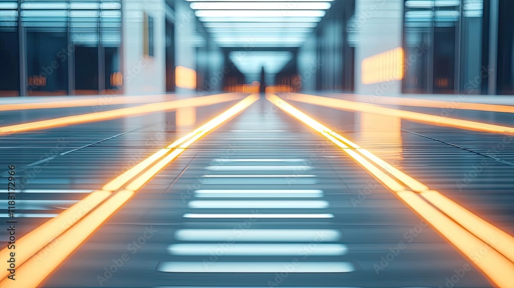Poster Floor abstract background concept. A futuristic corridor showcasing sleek lines and glowing lights creating a dynamic visual.