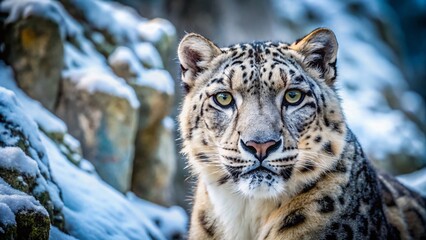 Fototapeta premium Majestic Snow Leopard Portrait: Close-Up Wildlife Photography
