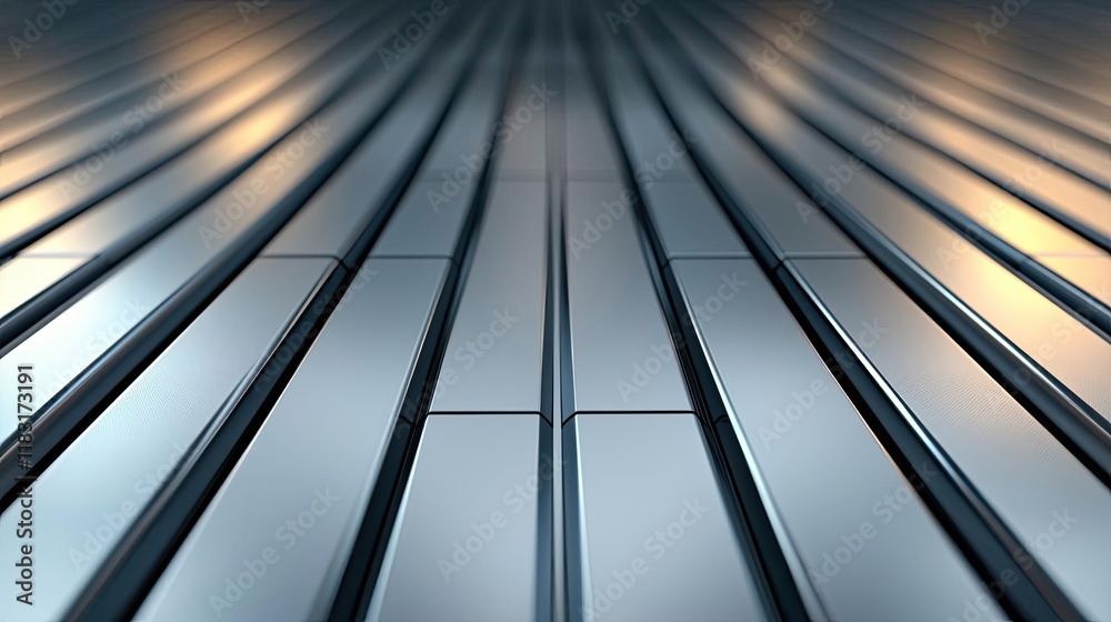 Poster Floor abstract background concept. Close-up view of sleek metallic texture and lines, showcasing industrial design.