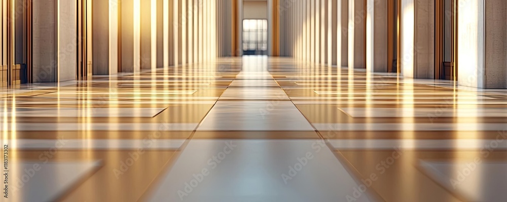 Poster Floor abstract background concept. A beautiful corridor with elegant lighting and polished floors creating a serene atmosphere.