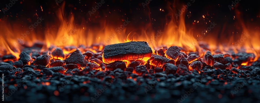Poster fire abstract background concept. glowing embers and flames create a mesmerizing view of fire's natu