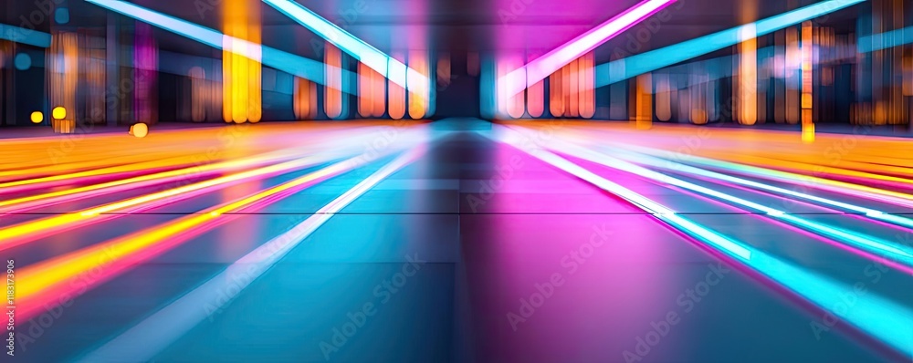 Aufkleber Floor abstract background concept. Vibrant neon lights creating dynamic lines in a futuristic environment.