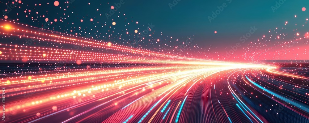 Aufkleber Dots abstract background idea. Vibrant light trails create dynamic patterns on a dark background, symbolizing speed.