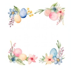 Easter eggs and flowers frame watercolor pattern wreath plant.
