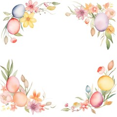 Obraz premium Easter eggs and flowers frame watercolor wreath celebration freshness.