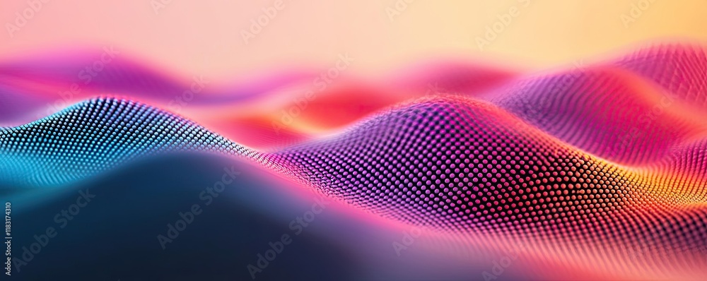 Poster Dots abstract background idea. Vibrant abstract waves with colorful light effects in a digital landscape.