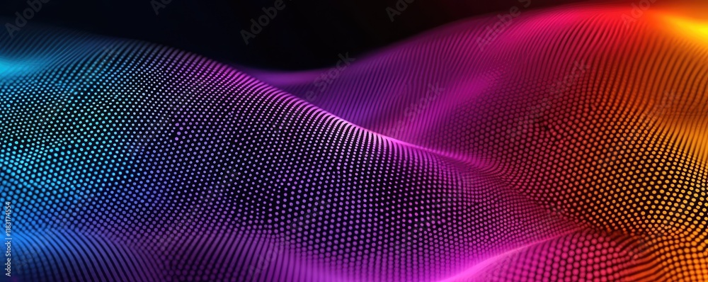 Poster Dots abstract background idea. Vibrant wave patterns with colorful gradients and light effects for creative projects.