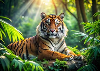Majestic Sumatran Tiger in Lush Rainforest Habitat