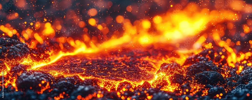 Aufkleber fire abstract background concept. close-up view of glowing lava flow, showcasing the vibrant colors 