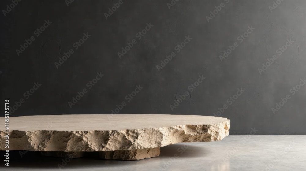Poster Rustic Stone Platform Against a Dark Grey Background Ideal for Product Display