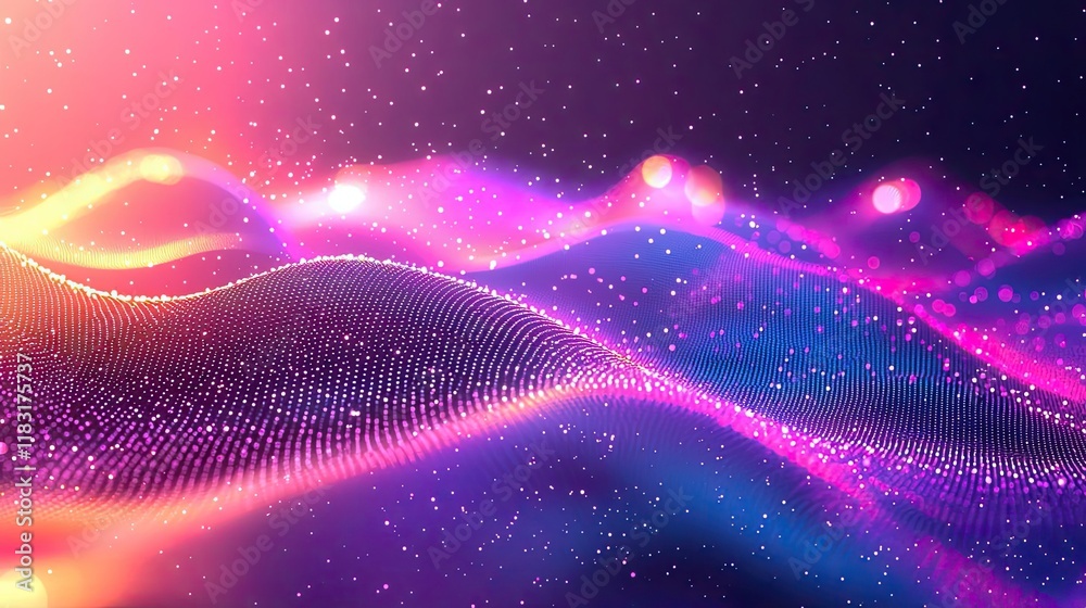 Poster Dots abstract background idea. Colorful abstract waves with sparkles create a vibrant background for digital projects.
