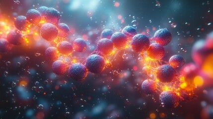 Abstract glowing spheres connected forming a network.