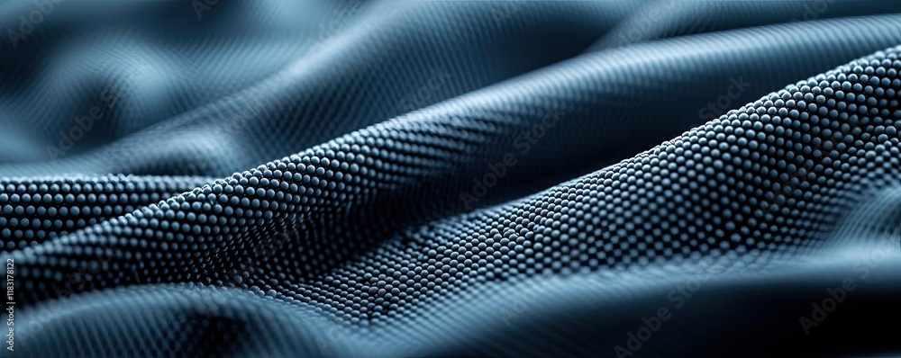Poster Dots abstract background idea. Close-up of soft blue fabric texture, showcasing detailed waves and subtle patterns.