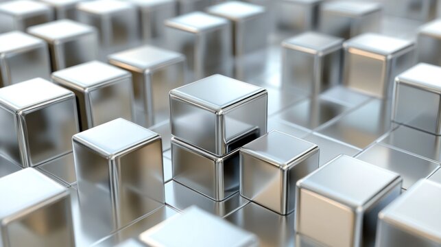 Fototapeta Abstract Metal Cubes: A 3D Render of Reflective Silver Blocks