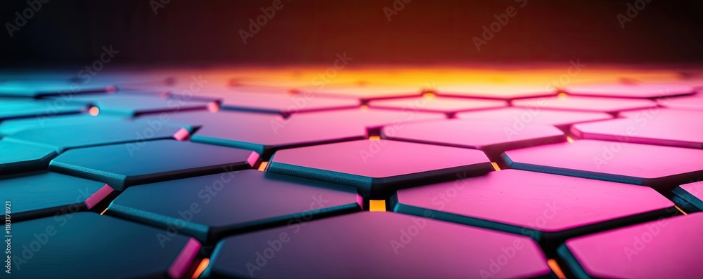 Aufkleber Floor abstract background concept. A vibrant hexagonal pattern with glowing colors representing modern technology design.