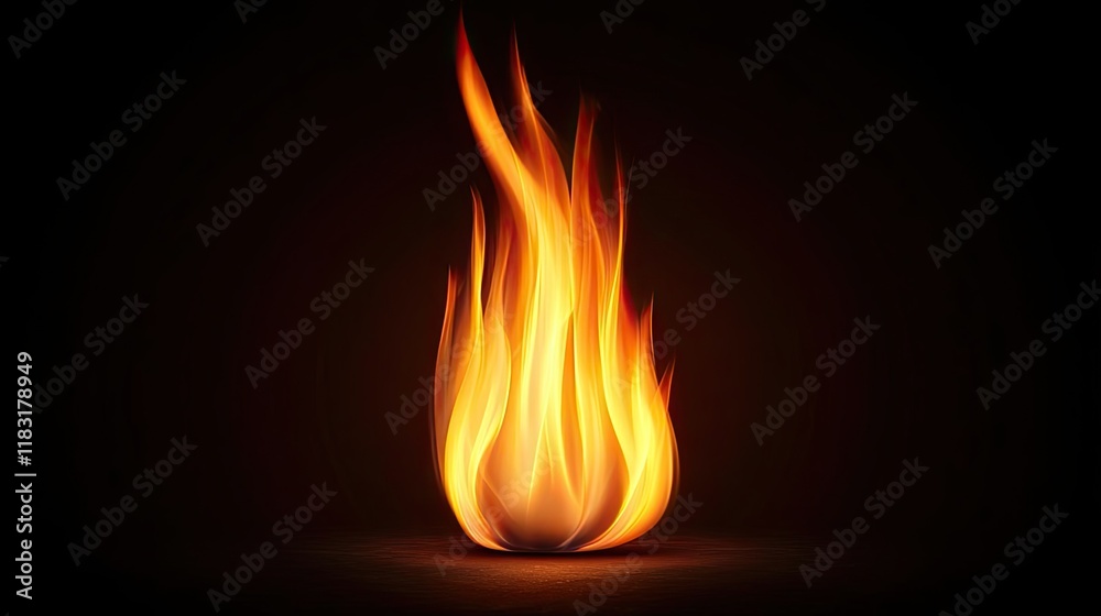 Poster Fire abstract background concept. Dynamic and colorful flame design with vibrant orange and yellow hues against a dark backdrop.