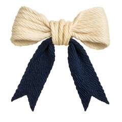 decorative nautical bow made of rope, featuring cream top and navy blue tails, perfect for marine themed decor