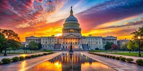 Majestic US Capitol Building at Dawn, Washington DC Stock Photo