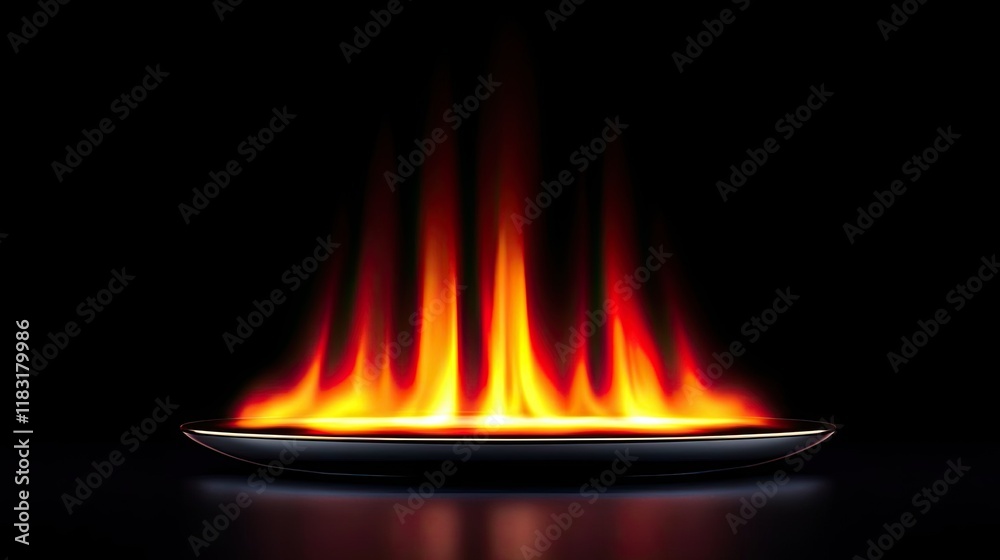 Poster fire abstract background concept. a vibrant flame rises from a dark plate, creating dramatic culinar