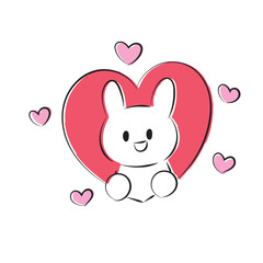 Loose hand-drawn illustration of a rabbit peeking out of a large heart.
